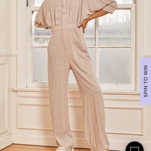 Bring the Dream Beige Button-Up Jumpsui